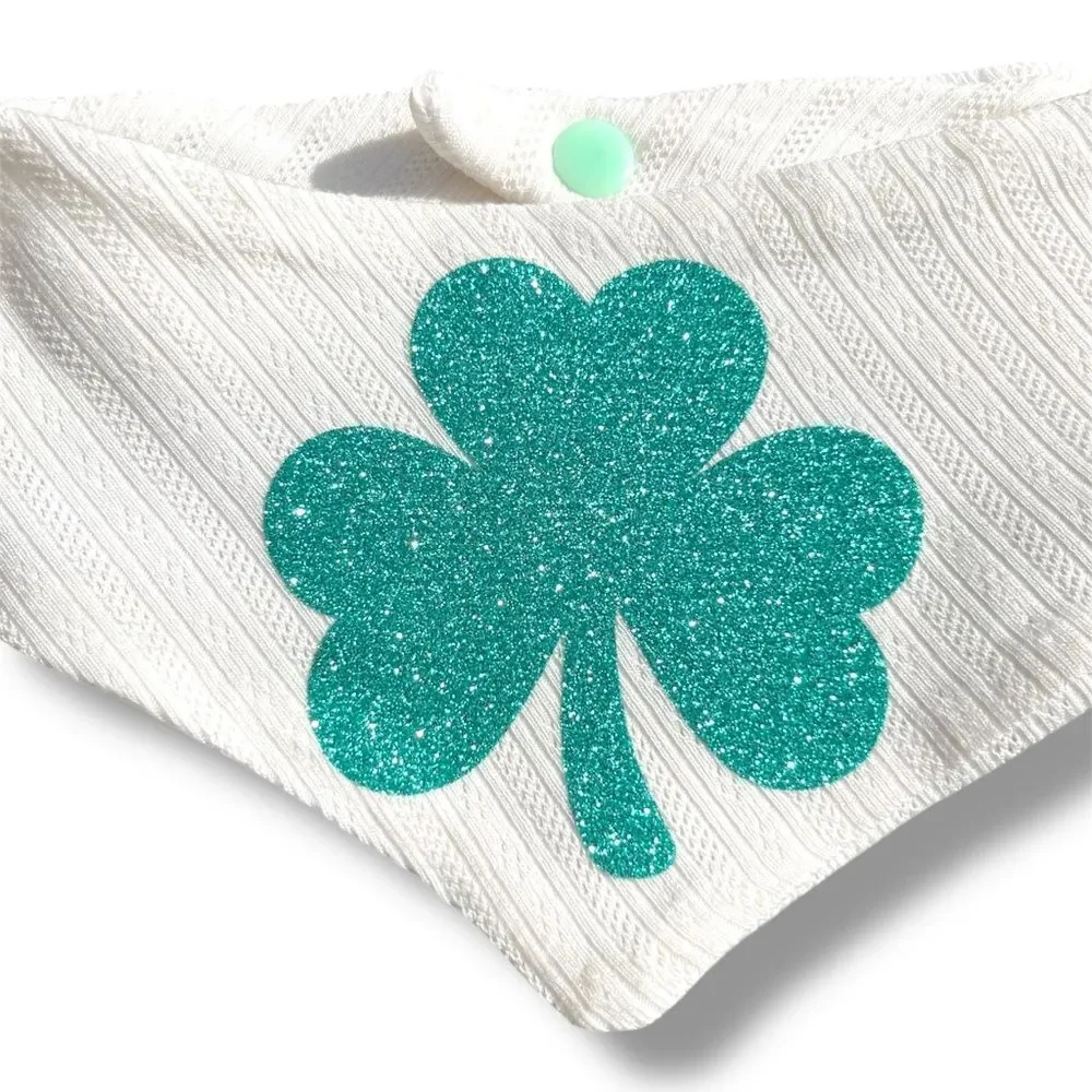 Louadore Shamrock Cutie Knit Dog Bandana White and Green